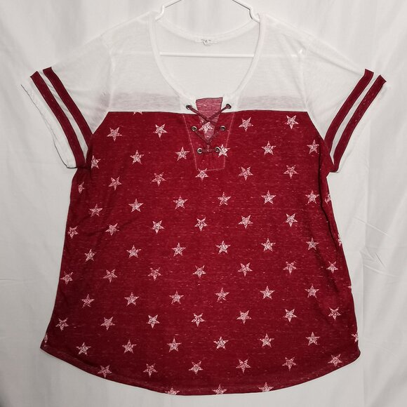 🦋3/$20 Burgundy and White Tee with "Lace-Up" Detail Size L EUC #58 - Picture 3 of 7
